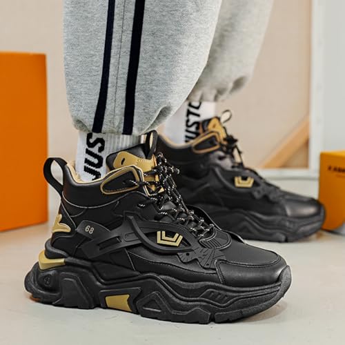 Image of Men'sHigh-Top Chunky Sneakers: Stylish Structural Accents, Trendy Dad Shoe Design, Comfortable Thick Sole & Durable Upper-Street Outfits & Urban Fashion Ensembles