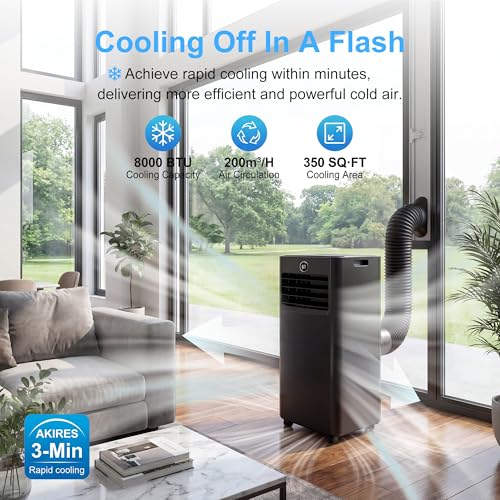 Image of AKIRES Portable Air Conditioners,6,000 BTU Air Conditioner for Bedroom with Remote Control,Portable AC Unit With Fan & Dehumidifier,Cools Up To 300 Sq.Ft For Large Room With 24H Timer And Sleep Mode