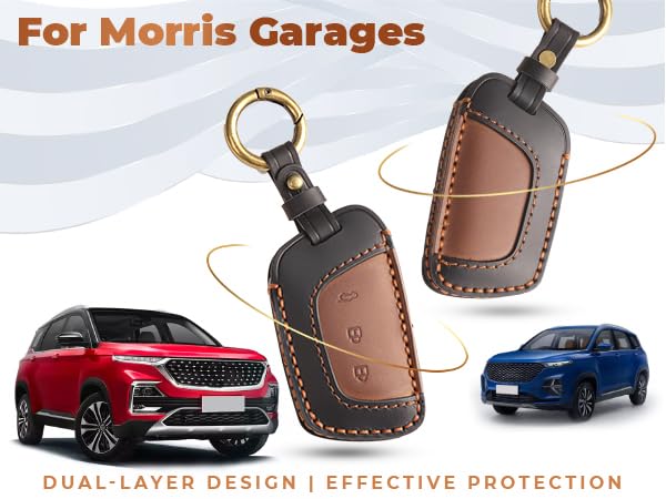 Keyzone Dual Leather Key Cover For Mg Hector Windsor Ev