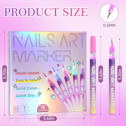 Image of 12 Colors Nail Art Marker Pens Set, Nail Markers for Nail Art, Suitable for Nail Art, Nail Painting, And Artistic Decorations; Suitable for Both Children And Adults. (12 Colors)