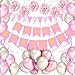 Produktbild PushingBest Geburtstagsdeko, Kindergeburtstag Deko Set 34 Stück Dekoration Zubehör Safe Material Happy Birthday Girlande für Mädchen Jungen Männer und Frauen - Pink und Weiß