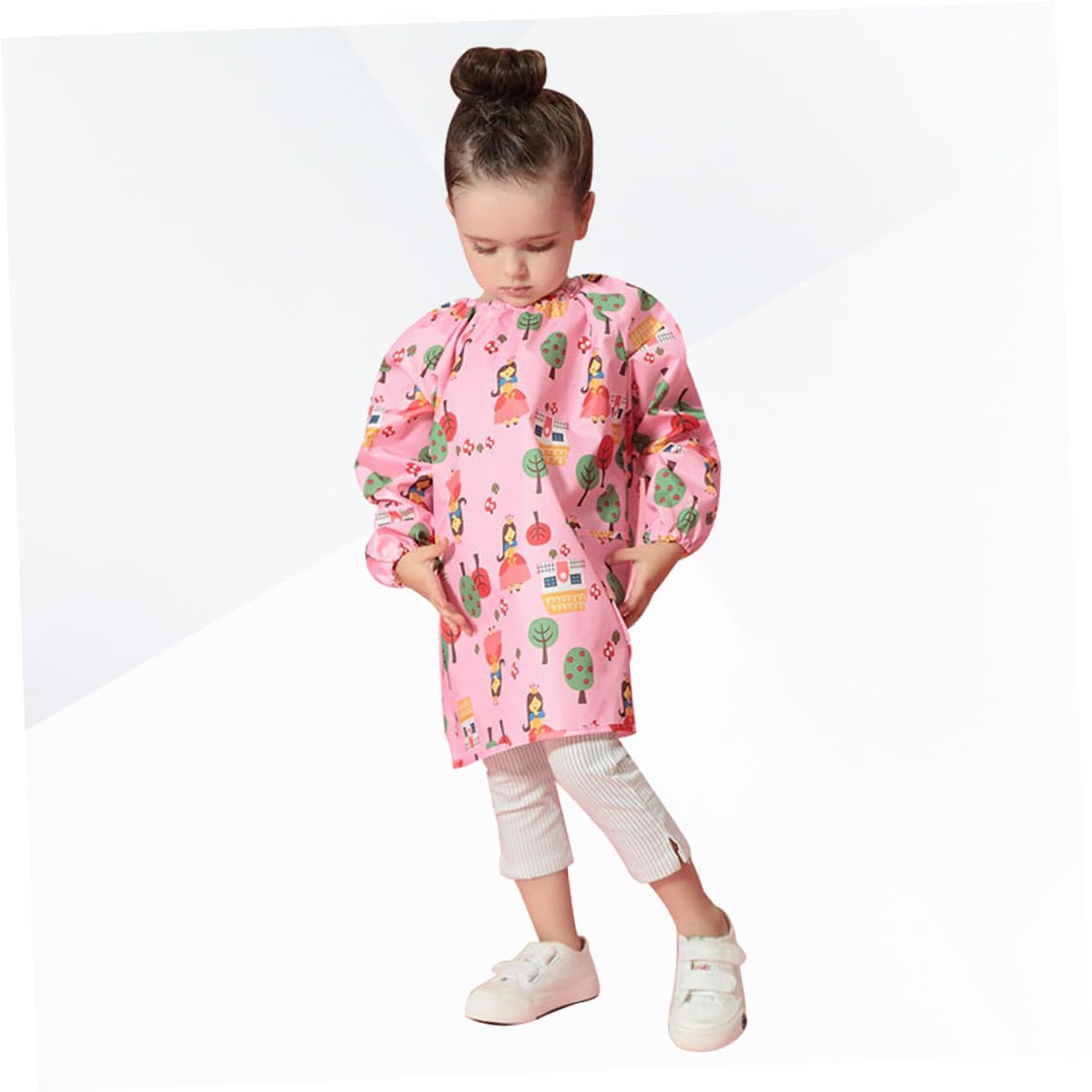 Grembiule Rosa Maniche Lunghe per Pittura Bambini in Poliestere Protezione Vestiti Taglia S per Attività Artistiche e Creative
