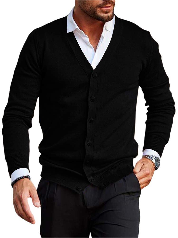 Runcati Cárdigan de punto para hombre sin cuello en V cuello cárdigan camisa chaqueta ligera de entretiempo