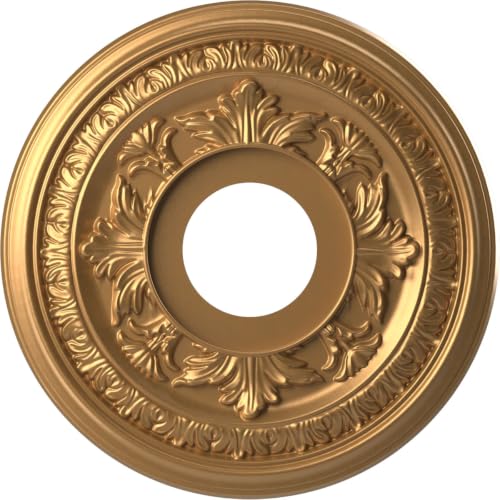 Image of Ekena Millwork CMP13BABGL Baltimore Thermoformed PVC Ceiling Medallion (Fits Canopies up to 5 1 /4 inch), 13 inchOD x 3 1 /2 inchID x 3 /4 inchP, Bright Coat Gold