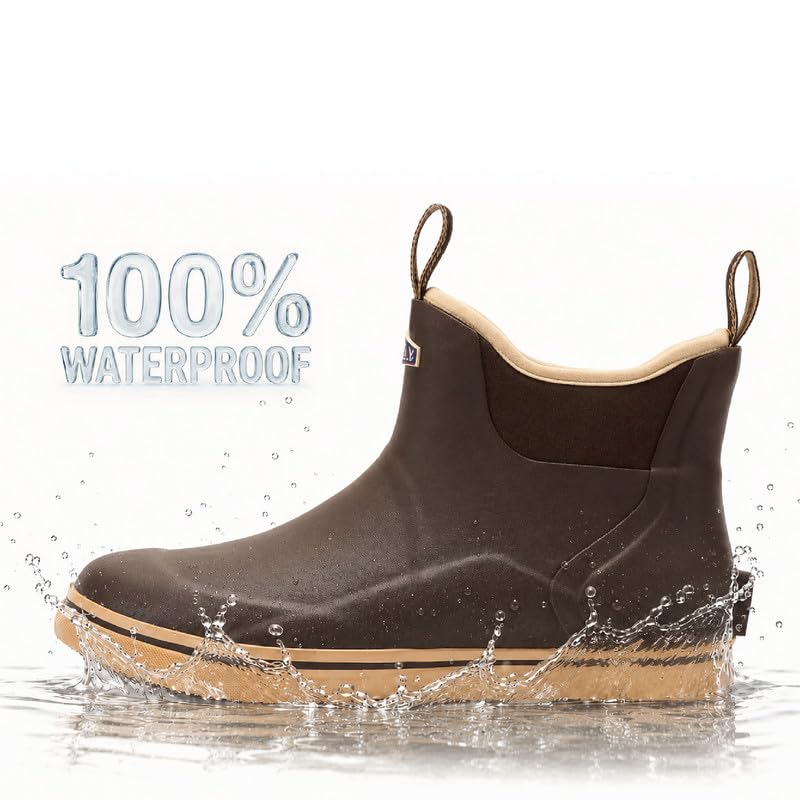 Image of SUREWAY Men's Waterproof Ankle Deck Boots | Lightweight, Professional Slip Resistant, Neoprene Rubber Rain Boots