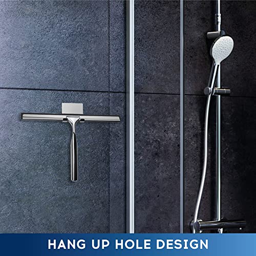 Dsv Standard All-Purpose Shower Squeegee For Shower Doors, Bathroom, And Car Windshield - Stainless Steel Window Cleaner Tool With Adhesive Hook - 10 Inch, Silver #TOP7