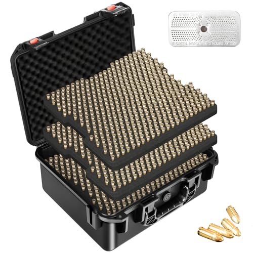 9mm Ammo Box Storage Case: Waterproof Ammo Case Organizer, Durable 2-Layer Ammunition Carrying Boxes for 9mm Luger, 9x19mm, .380ACP, .45, .22LR, .223, 5.56 Ammo Boxes for Can for Pistol Gun & Handgun