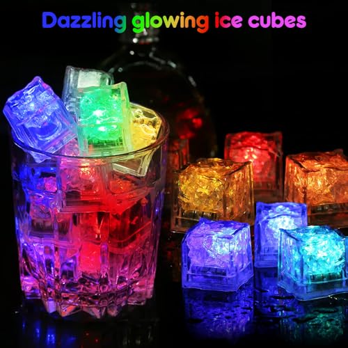 Miniatura 4 de Mizikuu 18 Pcs Cubitos De Hielo Led, Multicolor Luces Bebidas Cubitos De Hielo Con Sensor De Líquido Cubos De Hielo Con Luz De Neón Decoración Para Fiesta, Boda, Club, Bar