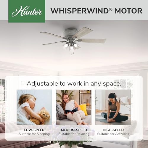 Image of Hunter Crestfield, Indoor, Ceiling Fan, Quiet, 52 inch, Matte Silver