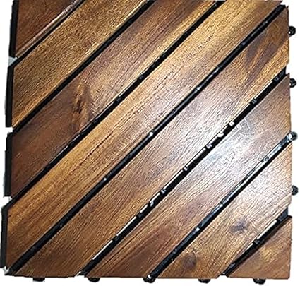 Kayra Decor Wooden Deck Tiles Water Resistant with Interlocking Indoor & Outdoor for Balcony, Garden and Roof 12 x 12 Inches (Pack of 1)