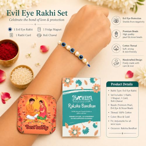 Image of nawema Rakhi for Brother Gift Set for Big Brother & Little Brother | 2 Mugs, 2 Evil Eye Rakhis, Fridge Magnet, Roli Chawal & Greeting Card | Raksha Bandhan Brother Gift Combo ((Big Little-5)-EA)