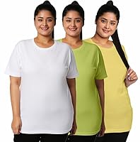 Wear Your Opinion Women Plus Size Solid Round Neck T-Shirt (Pack of 3) (Yellow/Lime/White,XXX-Large)