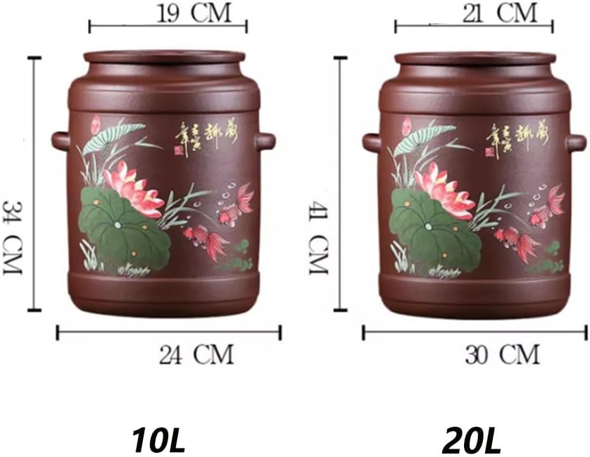 GRRICEPL Terracotta Water Pot with Lid, Purple Clay Pot with Stainless Steel Faucet, Porcelain Ceramic Crock Water Dispenser, Water Storage Tank(Multi-Colored-B,20 L)