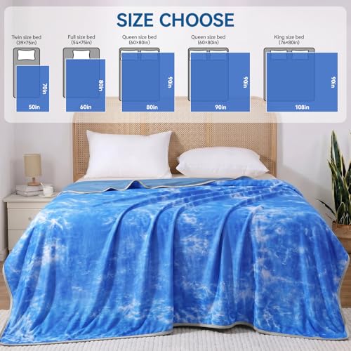 Image of Guohaoi Cooling Throw Blanket for Hot Sleepers, Full Size 60''x90'' Lightweight Breathable Summer Bed Blanket for Couch, Arc-Chill Q-Max >0.5 Cool Fiber,Lightweight Tie Dye Blanket Blue