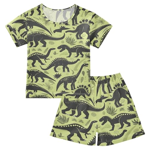 ALAZA Dinosaur Green Pajamas Short Sleeve 2 Piece Sleepwear Top and Bottom Pajama Set Unisex