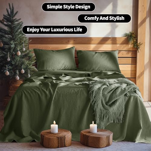 Image of LBRO2M 100% French Pure Linen Sheet Set 4Pcs, 16 inch Deep Pocket Queen Size