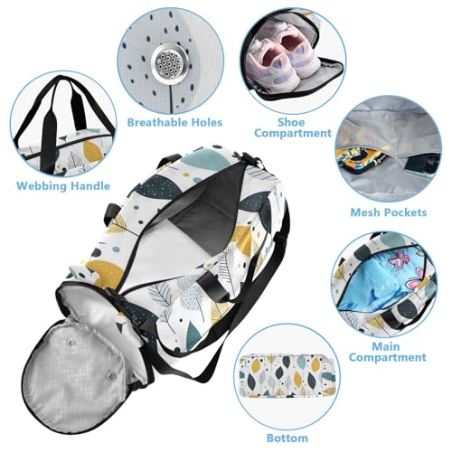 Modern Style Fresh Leaves Boy's Gym Duffel Bag with Shoes Compartment Lightweight Overnight Bag for Travel, Sports, Fitness & Workout4