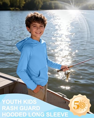 Image of Boys Rash Guard Hoodie UPF 50+ Long Sleeve Sun Protection Swim Shirt