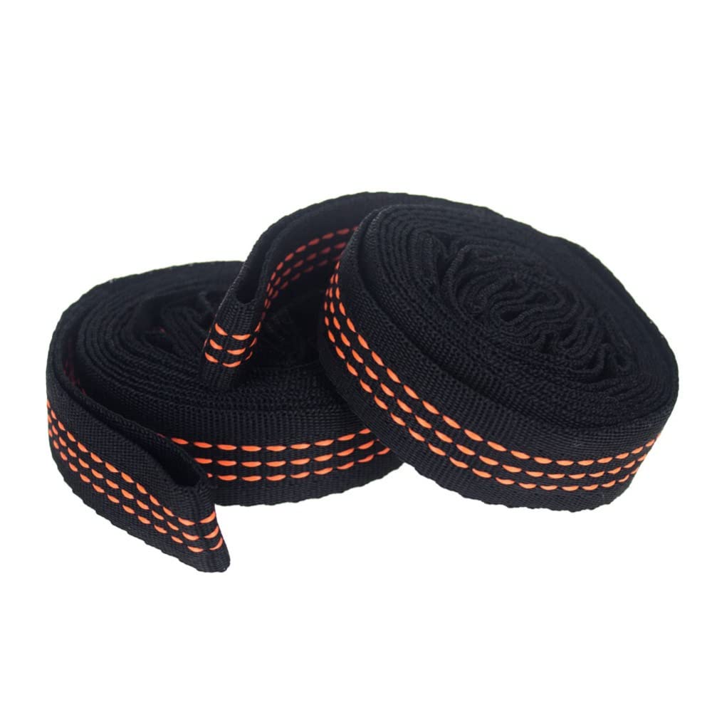 Lot de 2 sangles de hamac en polyester renforcé spécial 5 anneaux haute résistance barbelé Noir (orange)