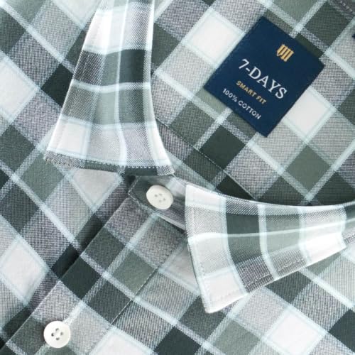 Image of 7-DAYS Men's Premium Check Shirt - 100% Cotton, Tailored Fit (Between Slim & Regular), Full Sleeve, with Pocket - Smart Office & Casual Look