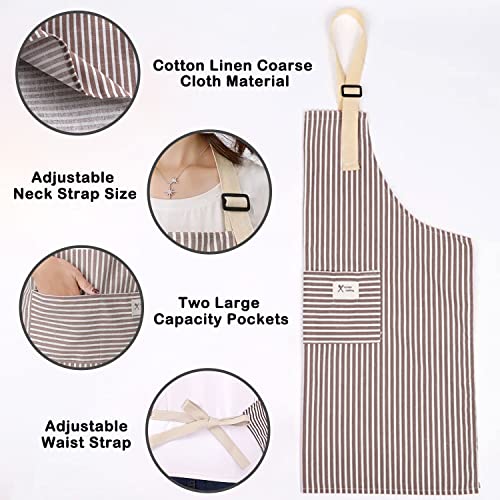 LECTNORE Stripe Chef Apron with 2 Pockets, Adjustable Cotton Kitchen Apron for Cooking Light Brown, M - Image 4