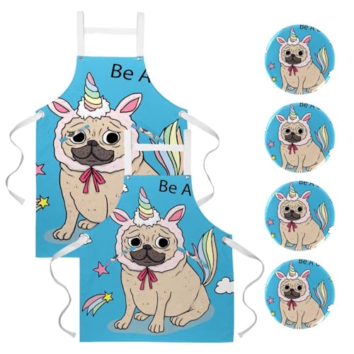 Lot de 2 tabliers carlin licorne pour cuisiner et pâtisser en famille