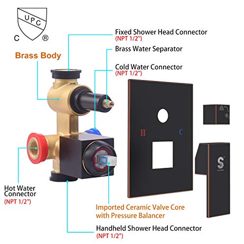 Sr Sun Rise 12 Inch Oil Rubbed Bronze Shower System Brass Bathroom Luxury Rain Mixer Shower Combo Set Ceiling Mounted Rainfall Shower Head System Shower Faucet Rough-In Valve Body And Trim Included #TOP5