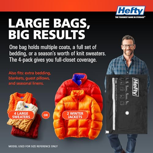 Hefty MAX Shrink-Pak Vacuum Seal Storage Bags for Clothing, Travel, Bedding | Tear & Water Resistant, Dual-Valve Space Saver Compression Bags - Large, 4-Pack by Shrink-Pak - Used condition - Image 5