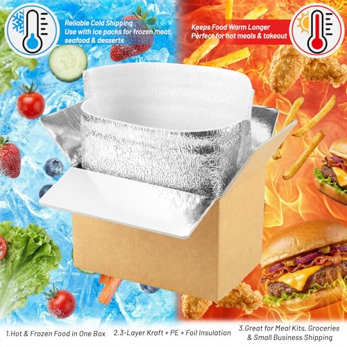 Image of Convivium 4 Pack Insulated Shipping Boxes with Foil Liner Bags, Reusable Thermal Cooler Mailing Cartons for Cold Pack Shipping, Hot & Frozen Food Delivery, 8''x5''x6''