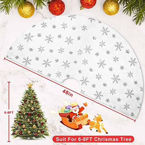 48-inch-Christmas-Tree-Skirt-White-Tree-Skirt-Fit-for-6-8-ft-Christmas-Tree-Faux-Fur-Christmas-Tree-Skirt-with-Snowflakes-for-Christmas-Decorations-Xmas-Party-Holiday-Decorations-Silver 48 inch Christmas Tree Skirt White Tree Skirt Fit for 6 8 ft Christmas Tree Faux Fur Christmas Tree Skirt with Snowflakes for Christmas Decorations Xmas Party Holiday Decorations Silver