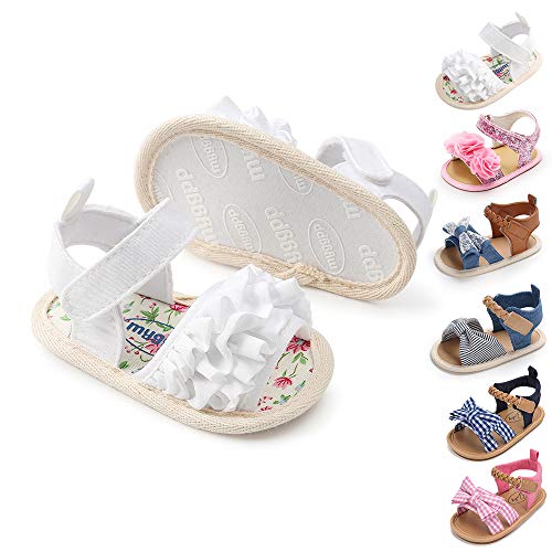 Miamooi Infant Baby Girls Boys Sandals Summer Bowknot Crib Shoes Toddler Pu Leather Flower Soft Rubber Sole Dress Flats First Walker Shoes