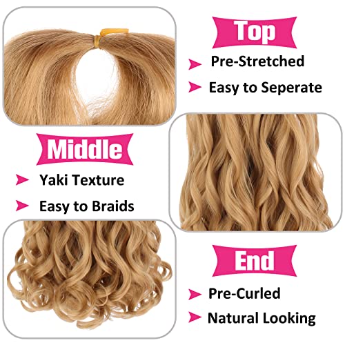 Unionbeauty 8 Packs French Curly Braiding Hair 22 Inch Pre Stretched Braiding Hair Bouncy Loose Wavy Crochet Braids Hair Blonde Spanish Curl For Box Braids Yaki Ez Braids Synthetic Hair Extensions 27# #TOP2