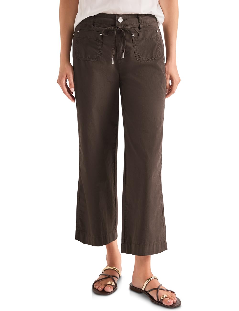 Street One Women's Straight Leg Trousers in Washed Look 3818390, Espresso Brown, 34W x 28L