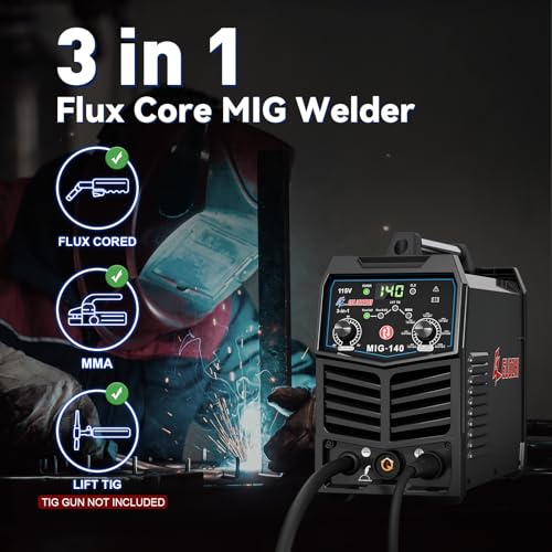 Image of GZ GUOZHI 140A MIG Welder, 3 in 1 Welder FLUX MIG /ARC /Lift TIG Multi-Process Mig Welder, 110V IGBT Inverter Gasless Welder, Welding Machine 110v Flux Core Welder with Welding Gun.