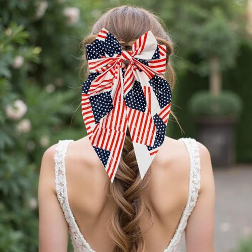 3 Piezas Pinzas para el Cabello con Lazo Patriótico de 4 de Julio en Rojo, Blanco y Azul con Estrellas y Rayas - Clips de Cabello con Bandera Americana para Mujer miniatura 3
