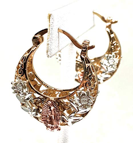 Fran & Co. Jewelry Gold Plated Tri Color Virgin Mary Flower Basket Earrings Virgen De Guadalupe Aretes Arracadas4