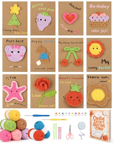 Image of Katech Crochet Kit for Beginners Adults & Kids - Greeting Card Beginner Crochet Kit for Adults with Step-by-Step Tutorial Learn to Crochets, Greeting Card Knitting Set for Any Occasion Gifts