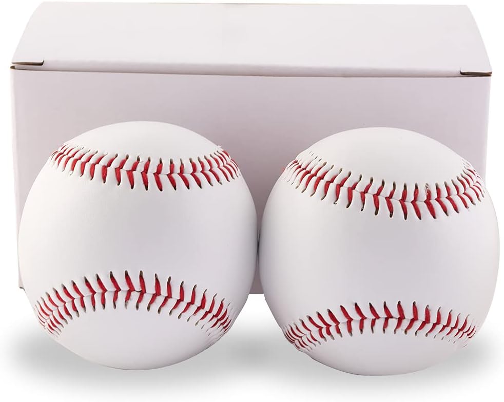 Youth Baseball Training Baseball, White Leather, 2 in a Box, Used for Training, Games, Gifts, Souvenirs, Crafts, Trophies and Autographs
