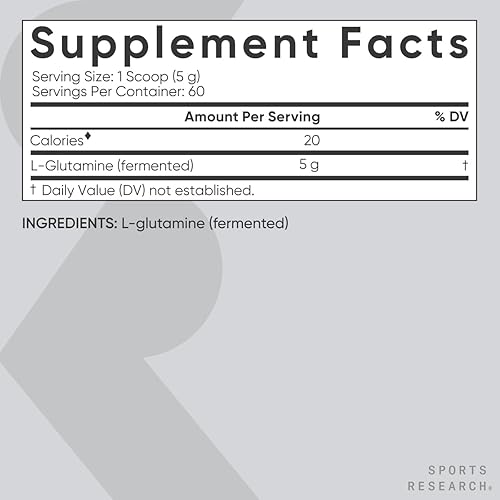 Miniatura 5 de Sports Research L-Glutamina - Recuperación de entrenamiento, salud inmunológica y apoyo para la salud intestinal - 0.18 oz por porción - 10.58 onzas