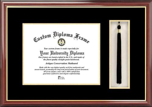Laminated Visuals Plain Mat College & University - Black-Gold Mats - Tassel Box - Mahogany - Diploma Frame