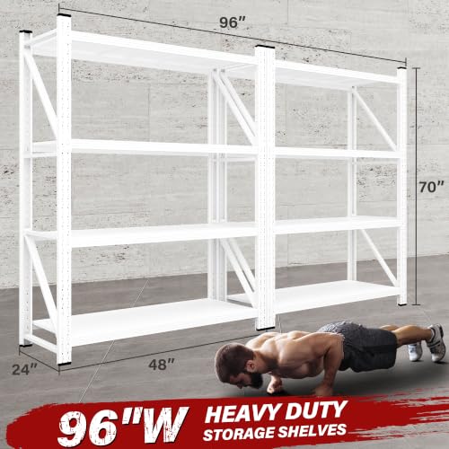 Image of SISESOL Set of 2 48 inch Wide Heavy Duty Garage Shelving Units,3000LBS 24 Deep Storage Shelves,White Metal Garage Shelves,Large Storage Rack,70 High Steel Shelf,Industrial Shelving for Shop,Warehouse