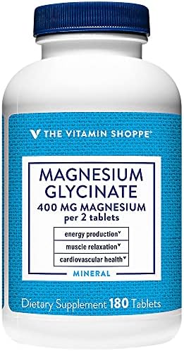 The Vitamin Shoppe Magnesium Glycinate 400MG - High-Absorption Formula to Support Energy Production, Promote Muscle Relaxation, and Enhance Heart Health for Overall Wellness (180 Tablets)