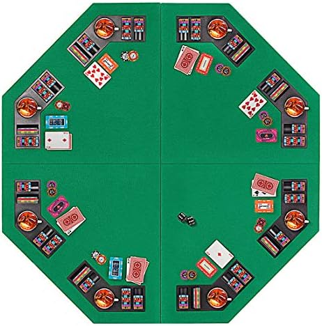 VIVOHOME 48 Inch Foldable 8-Player Texas Poker Card Tabletop Layout Portable Anti-Slip Rubber Board Game Mat with Cup Holders and Carrying Bag, Green