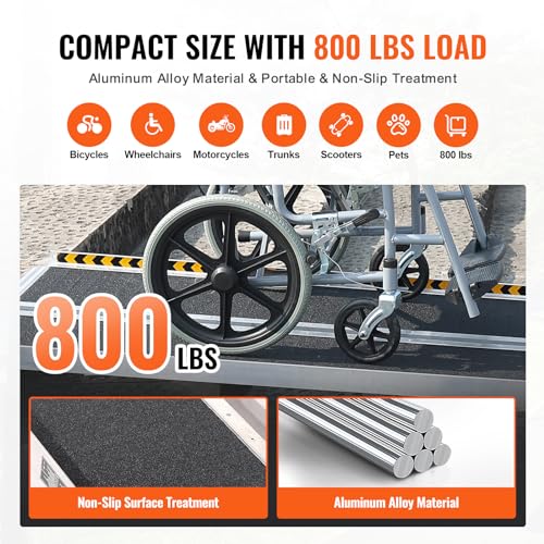 VEVOR Tragbare Rollstuhlrampe 3 m 363 kg Tragkraft rutschfeste Aluminium-Klappschwellenrampe Faltbare Rollstuhlrampe für Mobilitätsroller Behindertenrampe für Hausstufen Treppen Türen Bordsteine