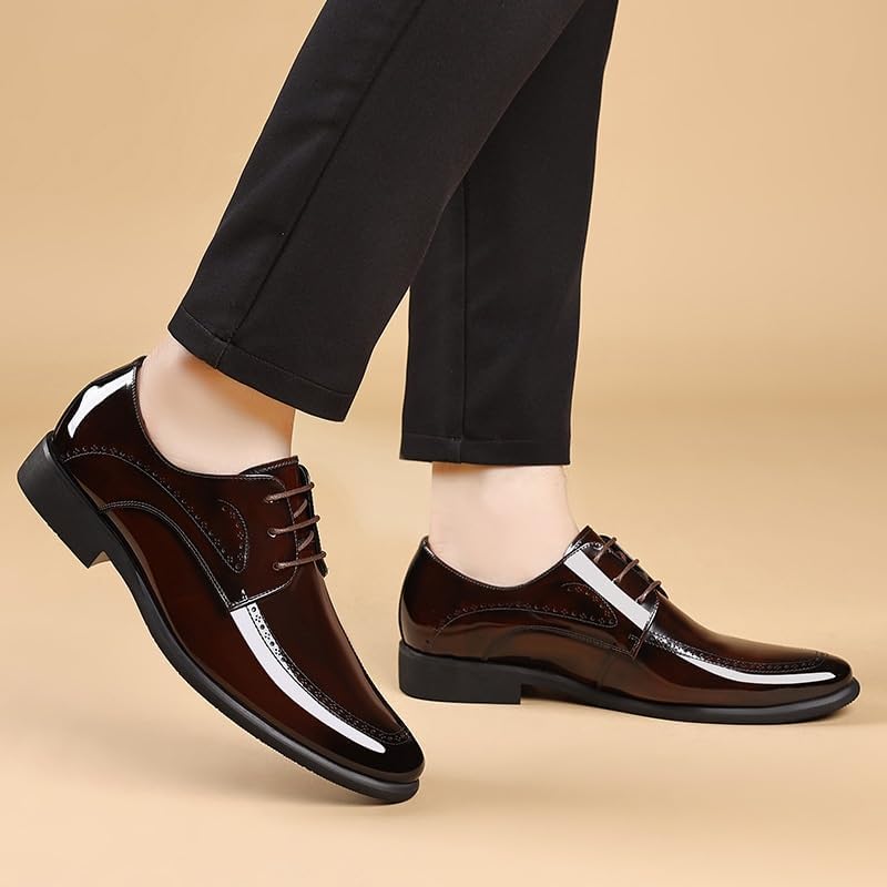 Men's Slip on Oxford Shoes, Casual Leather Modern Fashion Pointed Toe Lace Up Wedding Office Work Tuxedo Shoes2