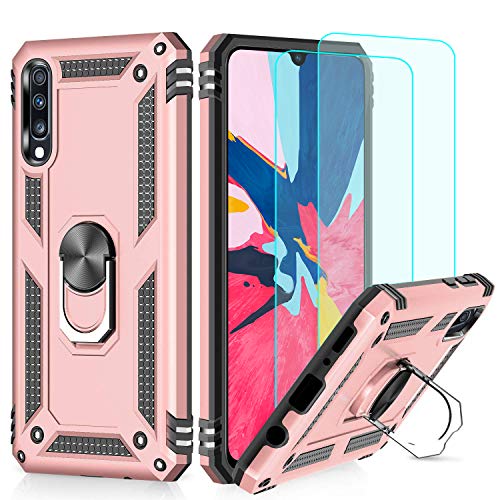 Masstimo Funda Samsung Galaxy A70, Armor Carcasa con 360 Anillo iman Soporte Hard PC y Silicona TPU Fundas Carcasas para Samsung Galaxy A70, con Protector de Pantalla (Oro Rosa)