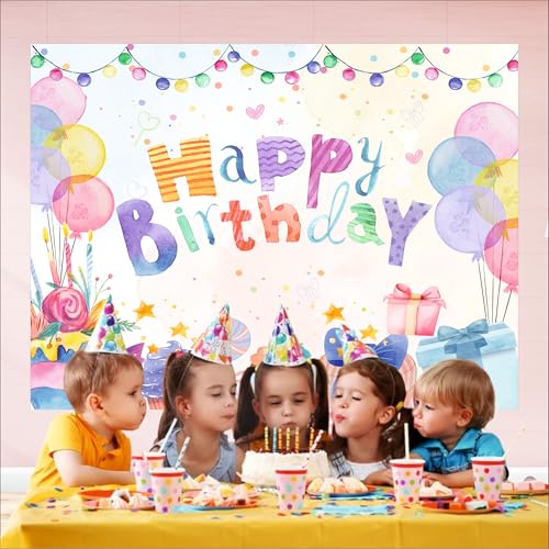Image of Pastel Birthday Backdrop 5x4 Ft | Backdrops for Decoration | Birthday Decoration Backdrop | Banner for Kids Theme Party