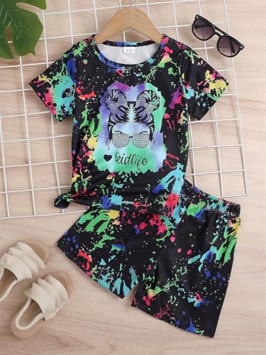 Image of OLMRJKD Kid Toddler Girl Clothes Summer Short Sleeve Figure Graphic Tee Shirt + Shorts Summer Outfits Set