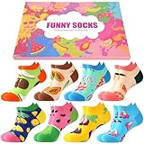 Effeet Lustige Sneaker Socken Damen Mädchen 39-42, 8 Paar Baumwolle Bunte Kurze Socken, Muttertag Geschenk Kleine Geschenke für Frauen Mama, Tropische Früchte
