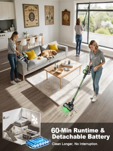 Image of Cordless Vacuum Cleaner, 58KPa /60Mins 10 in 1 Self-Standing Stick Vacuum